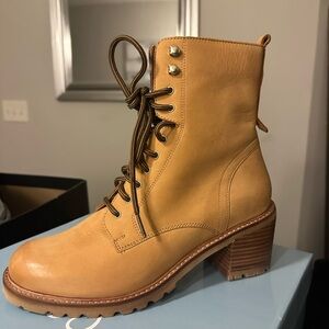 Tan Lace-Up Ankle Boots